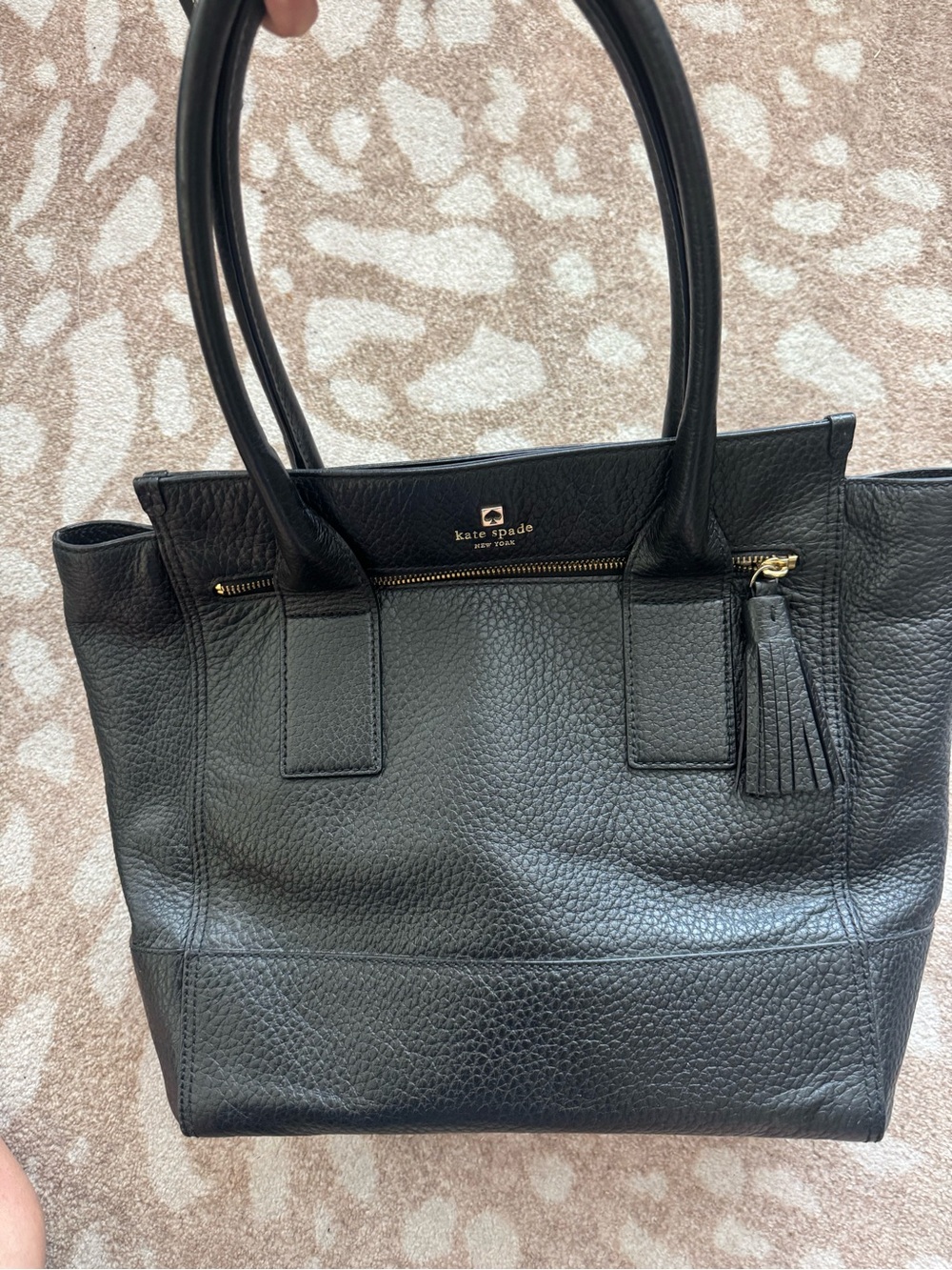 kate spade Black Pebbled Leather Tote with Tassel